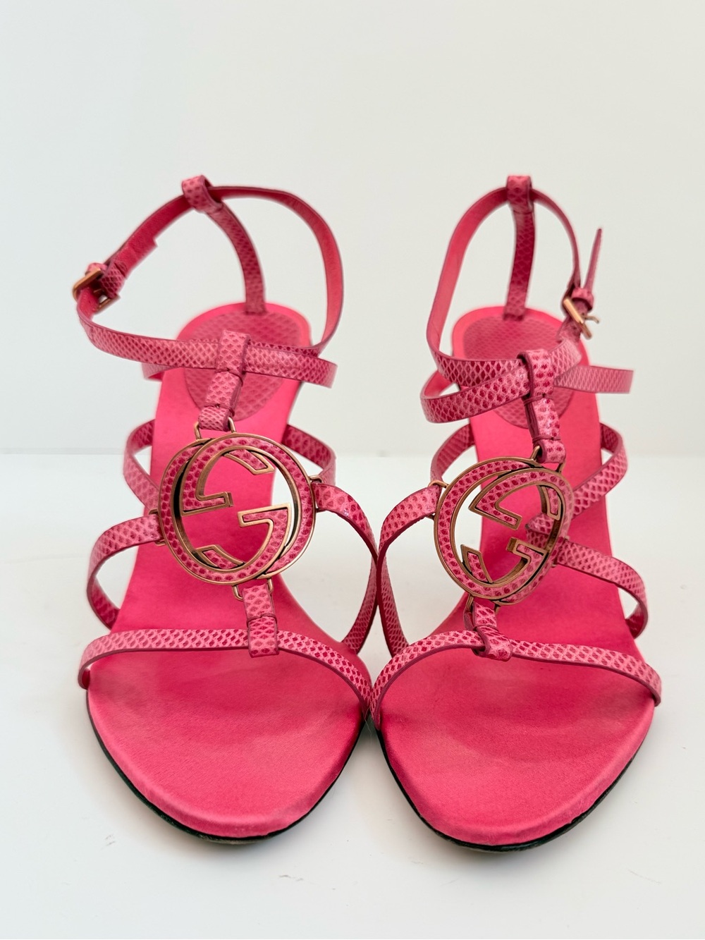 Gucci Tom Ford Era GG Reins Pink Karung Snakeskin Stiletto Sandals 8B